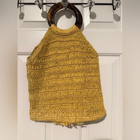 Anthropologie Rosalita Rafia Yellow Fringe Tote Bag - Picture 7 of 16